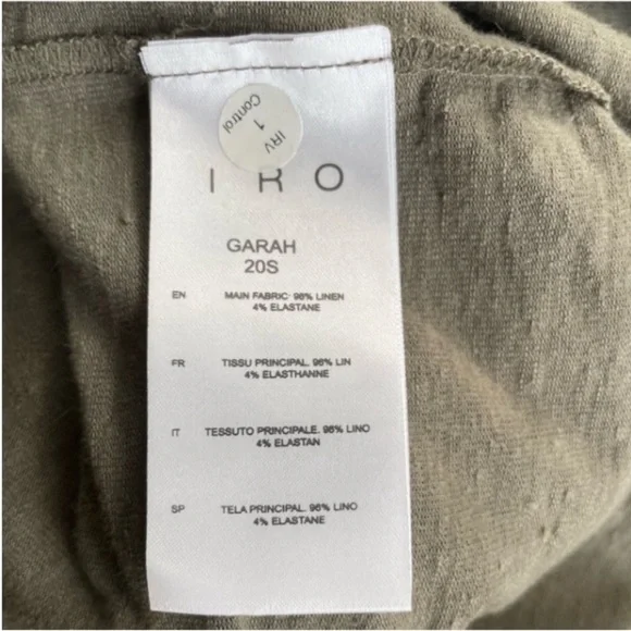 IRO] Olive green Garah ruched Stretch Linen jersey Puff pad sleeve Mini Dress